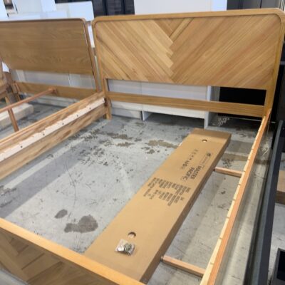 EX DISPLAY EVA HERRINGBONE MESSMATE KING SIZE BEDFRAME, CURVED, SOLD AS IS