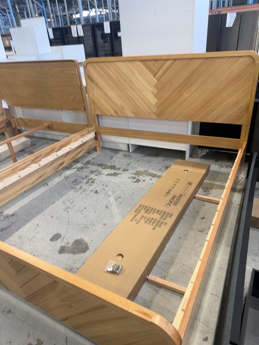 EX DISPLAY EVA HERRINGBONE MESSMATE KING SIZE BEDFRAME, CURVED, SOLD AS IS