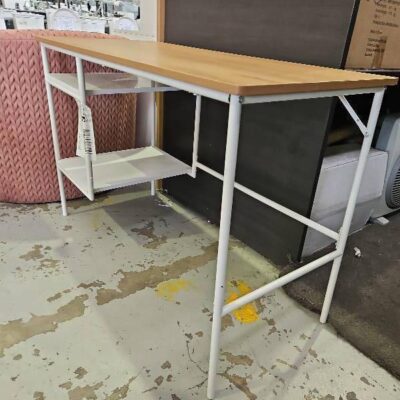 SAMPLE STOCK - OAK/WHITE STUDY DESK WITH STEEL WHITE FRAME, 1100WIDE RRP