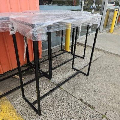 EX HIRE SMALL BLACK BAR TABLE, 1200X400, SOLD AS IS