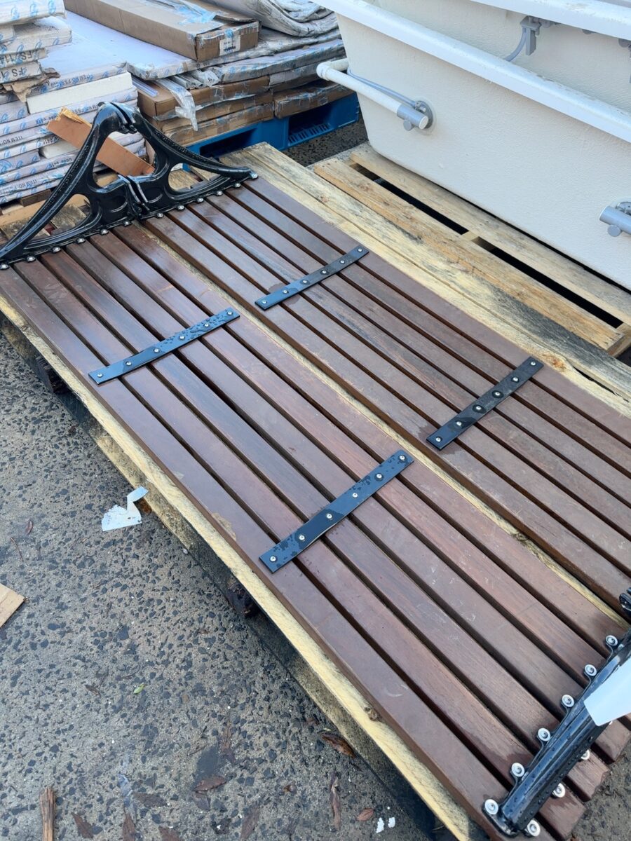PALLET OF WITH WALL MOUNTED PARK BENCH SEAT, SOLD AS IS