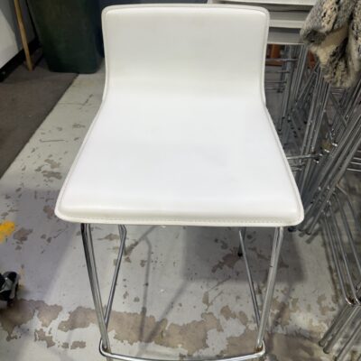 EX HIRE WHITE BAR STOOLS PU SEAT, CHROME FRAME, SOLD AS IS