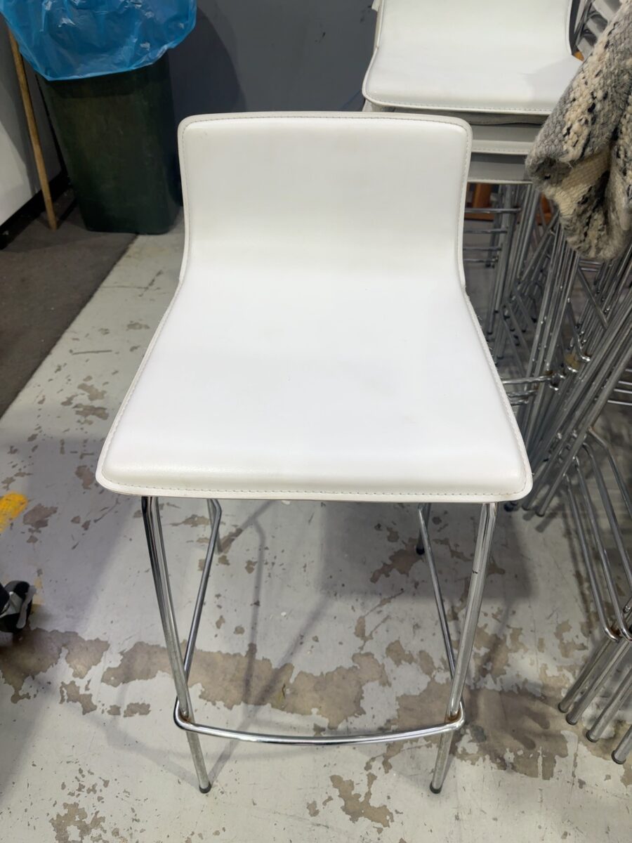 EX HIRE WHITE BAR STOOLS PU SEAT, CHROME FRAME, SOLD AS IS