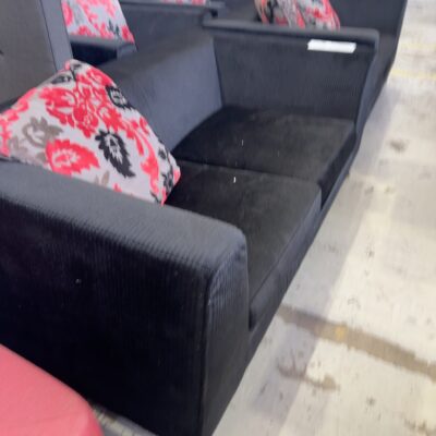 EX HIRE BLACK 2 SEATER COUCH WITH ORNATE SILVER FRAME & LEGS, WITH 1 CUSHION ONLY, SOLD AS IS