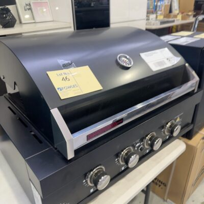 EX DISPLAY EURO 900MM BUILT IN BBQ, 4 BURNER BLACK, LPG, EAL900EBQBL, SOLD AS IS 3 MONTH WARRANTY