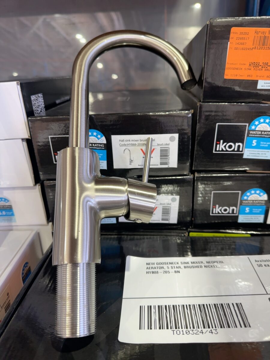 NEW GOOSENECK SINK MIXER, NEOPERL AERATOR, 5 STAR, BRUSHED NICKEL, HYB88-205-BN