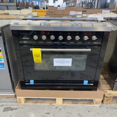 NEW ILVE BLACK 900MM DUAL FUEL FREESTANDING OVEN NT96WMP/BK, 6 GAS BURNER COOKTOP, WITH ELECTRIC OVEN 9 COOKING FUNCTIONS, RRP99 12 MONTH WARRANTY