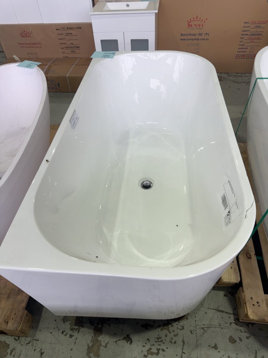 EX DISPLAY KDK 1500MM BACK TO THE WALL FREESTANDING BATH, SOLD AS IS