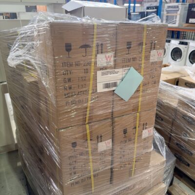 PALLET OF ASSORTED BATHWARE ACCESSORIES INCLUDING WALL SPOUT SETS SHOWER MIXERS - MATTE WHITE STOCK
