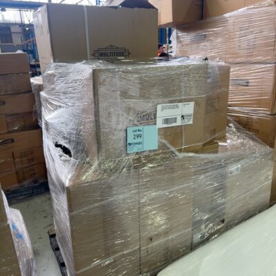 PALLET OF MATTE WHITE 250MM SHOWER RAIN HEADS, KITCHEN TAPS, WALL SPOUTS, SHOWER RAILS, CEILING DROPPERS ETCSOLD AS IS
