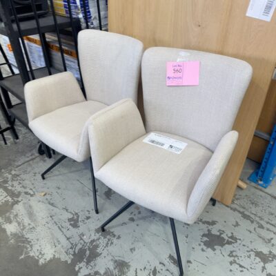NEW LAURA BEIGE FABRIC SWIVEL DINING CHAIR, SOLD AS IS