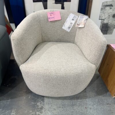 SAMPLE LOUNGE - NEW VALENCIA RYE FABRIC SWIVEL ARMCHAIR, SOLD AS IS