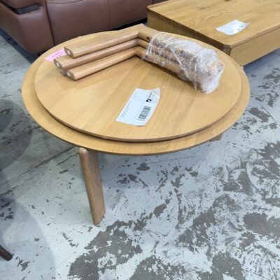 EX DISPLAY SET OF 2 ARIES NESTING TABLES OAK NATURAL, SOLD AS IS