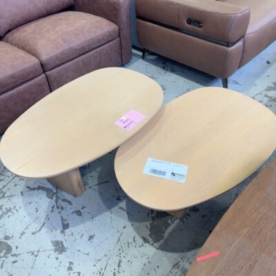 EX DISPLAY SET OF 2 JAMES NESTING TABLES, NATURAL OAK, SOLD AS IS