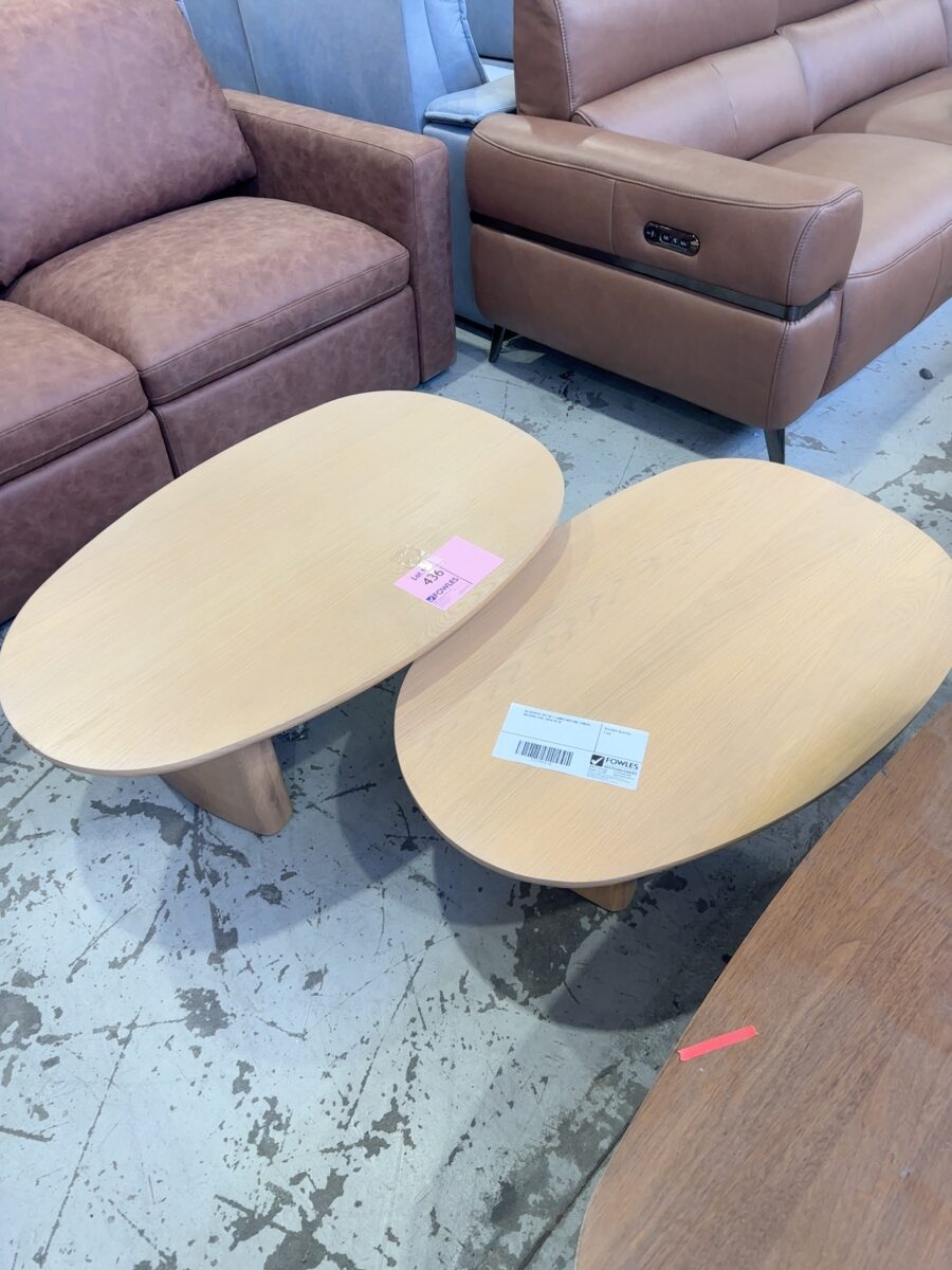 EX DISPLAY SET OF 2 JAMES NESTING TABLES, NATURAL OAK, SOLD AS IS