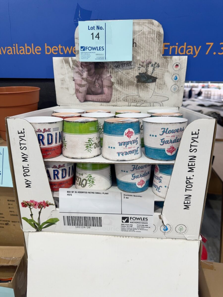 BOX OF 36 ASSORTED RETRO SMALL PLANT POTS