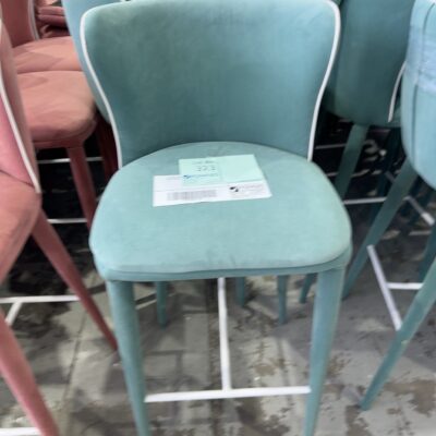 EX HIRE EVENT GREEN VELVET BAR STOOL WITH WHITE PIPING, SOLD AS IS