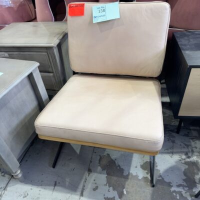 EX HIRE BEIGE LEATHER LOW FRAME CHAIR, SOLD AS IS