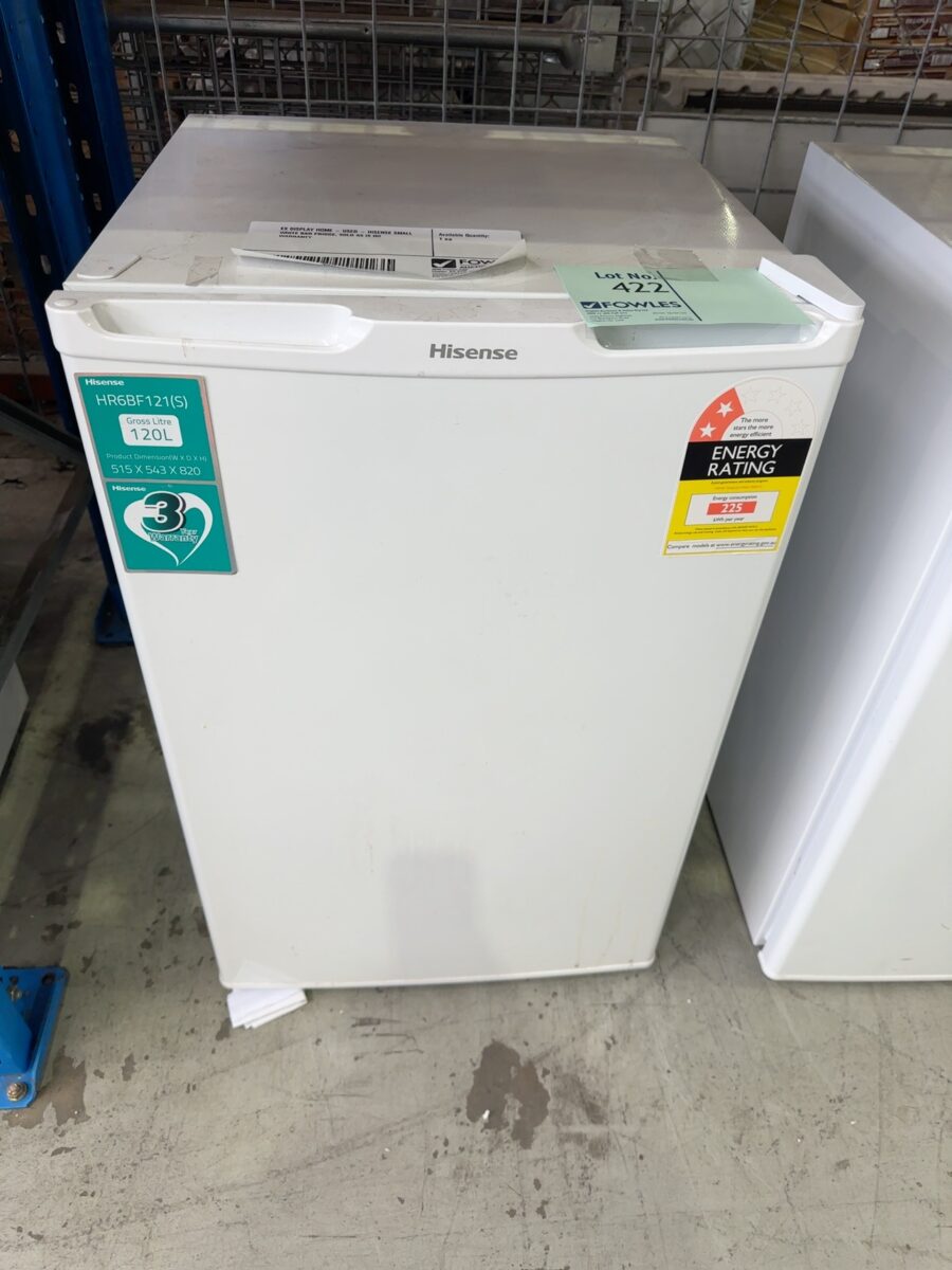 EX DISPLAY HOME - USED - HISENSE SMALL WHITE BAR FRIDGE, SOLD AS IS NO WARRANTY