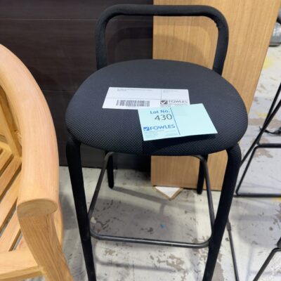 EX HIRE BLACK UPHOLSTERED BAR STOOL, SOLD AS IS