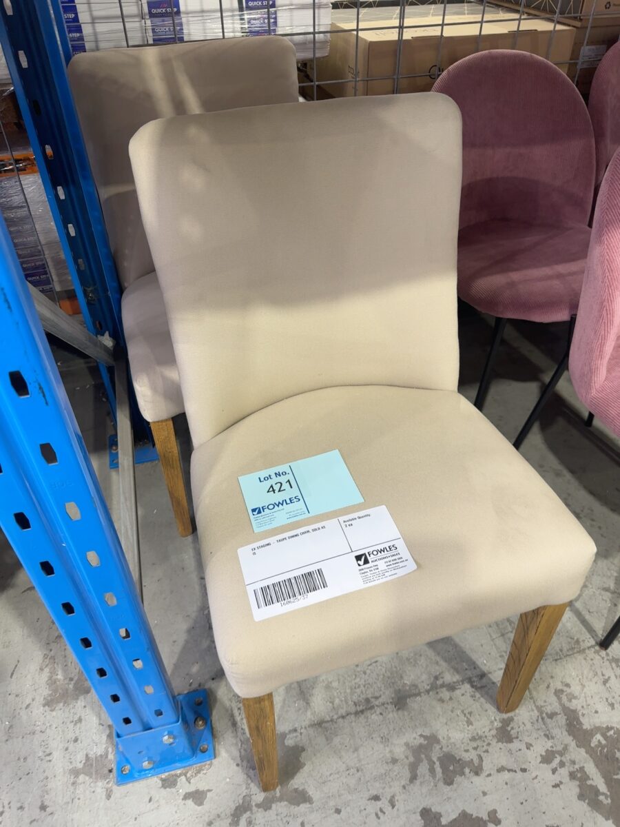 EX STAGING - TAUPE DINING CHAIR, SOLD AS IS