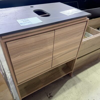 NEW MARINE PLY WOOD VANITY 750MM WIDE WITH 2 DOORS AND OPEN SHELF, WITH DARK PORCELAIN TOP CB-54075LW & SS-7546ND-2