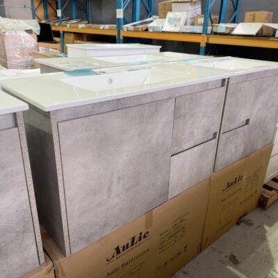 NEW LOLA WALL HUNG 900MM GREY VANITY, WITH DRAWERS RIGHT HAND, WITH WHITE CRYSTAL CERAMIC TOP, CAWH11-900R & CT28/900