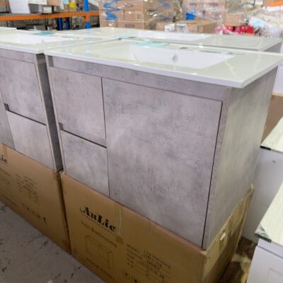 NEW LOLA WALL HUNG 750MM GREY VANITY, WITH DRAWERS LEFT HAND, WITH WHITE CRYSTAL CERAMIC TOP, CAWH11-750L & CT28/750