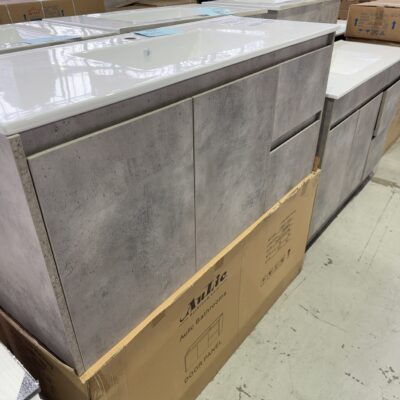 NEW LOLA WALL HUNG 1200MM GREY VANITY, WITH DRAWERS RIGHT HAND, WITH WHITE CRYSTAL CERAMIC TOP, CAWH11-1200R & CT28/1200