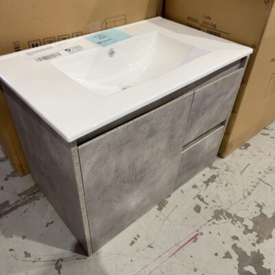NEW LOLA WALL HUNG VANITY, 750MM GREY VANITY, RIGHT HAND DRAWERS, WITH WHITE CRYSTAL CERAMIC TOP,  CAWH11-750R & CT28/750