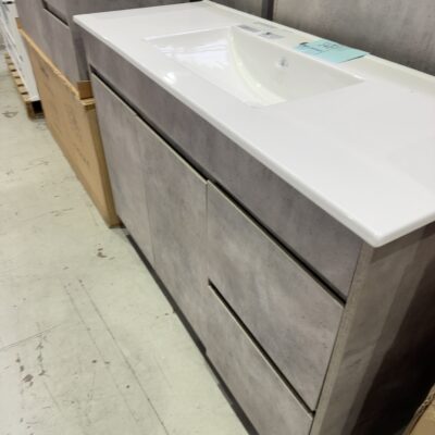 NEW LOLA FLOOR VANITY, 1200MM GREY VANITY, RIGHT HAND DRAWERS, WITH WHITE CRYSTAL CERAMIC TOP,  CAW11-1200R & CT28/1200