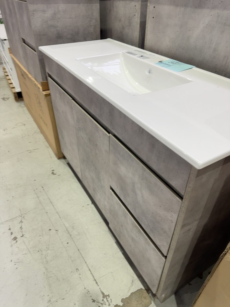 NEW LOLA FLOOR VANITY, 1200MM GREY VANITY, RIGHT HAND DRAWERS, WITH WHITE CRYSTAL CERAMIC TOP,  CAW11-1200R & CT28/1200