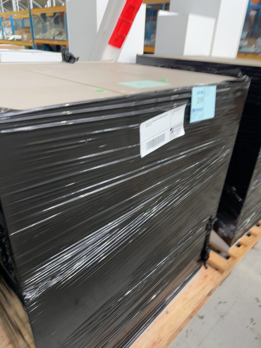 PALLET OF SECONDHAND LAMINATE SHELVES, SOLD AS IS