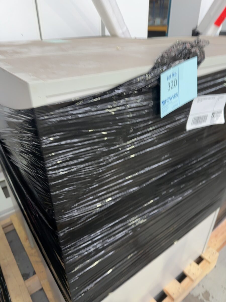 PALLET OF SECONDHAND LAMINATE SHELVES, SOLD AS IS