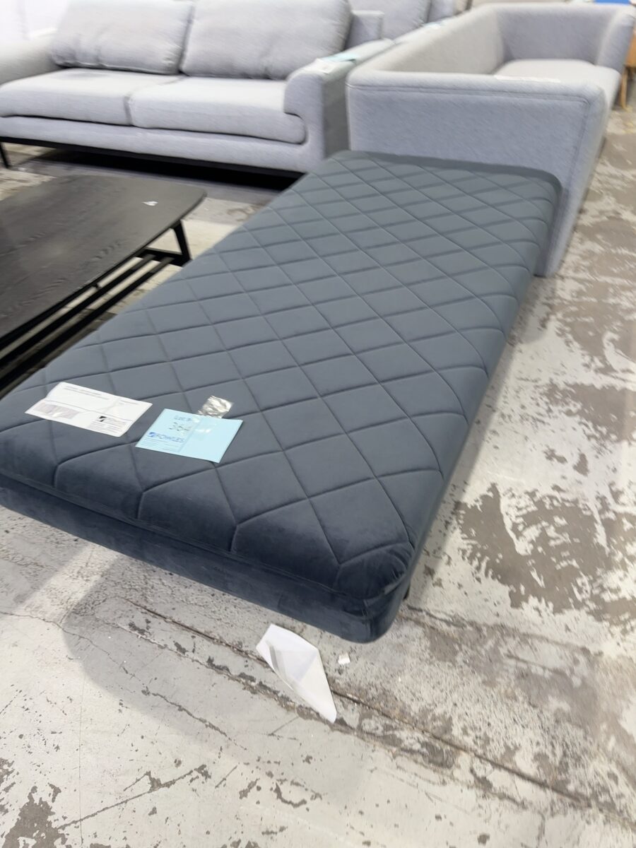 EX STAGING - DARK GREY DIAMOND UPHOLSTERED LARGE BENCH SEAT, SOLD AS IS