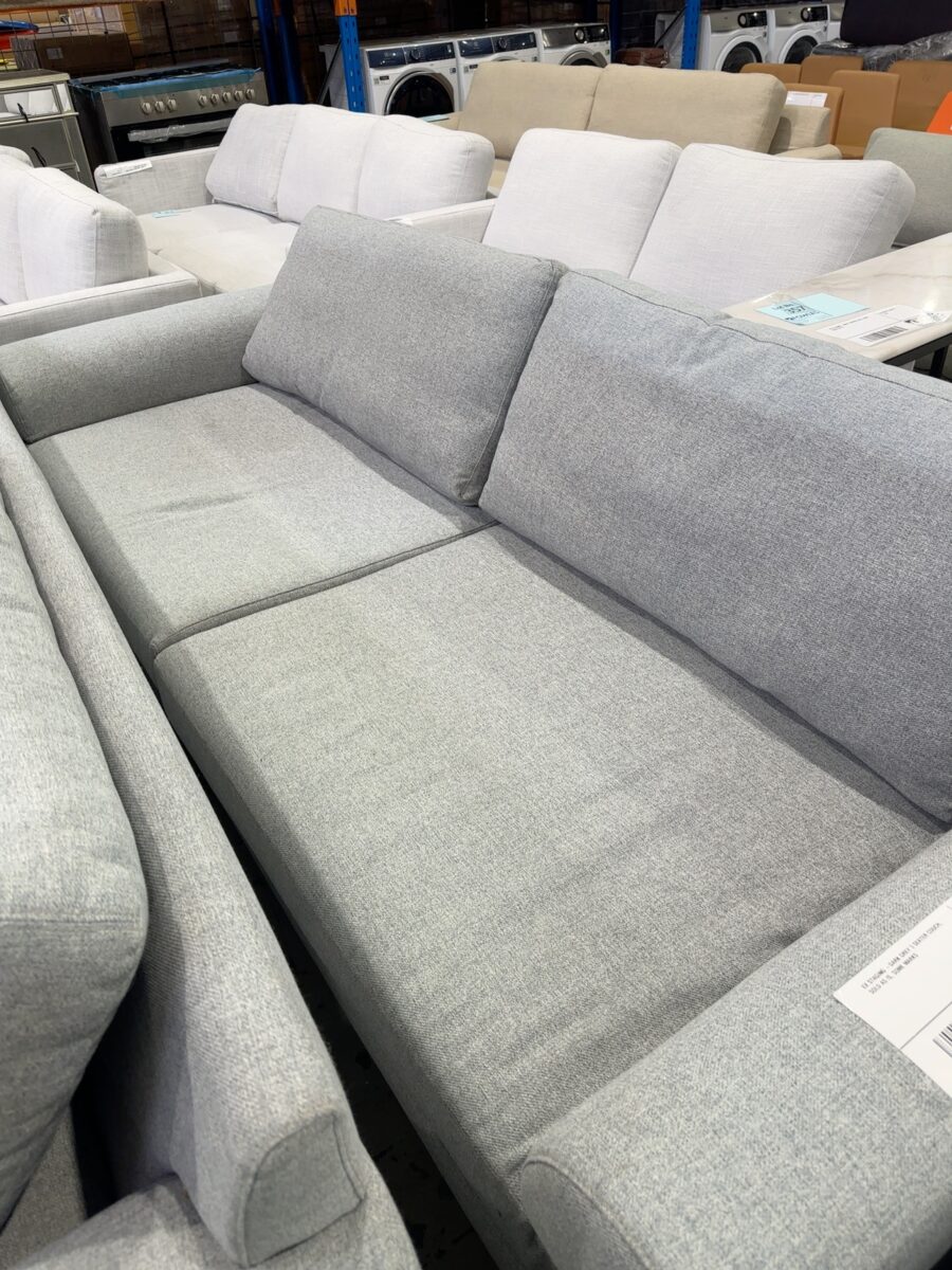 EX STAGING -DARK GREY 3 SEATER COUCH, SOLD AS IS, SOME MARKS