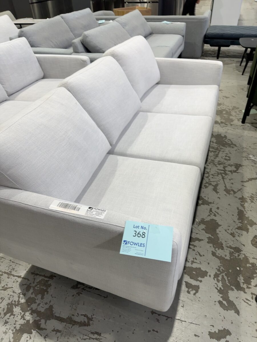 EX STAGING -LIGHT GREY 3 SEATER COUCH, SOLD AS IS, SOME MARKS