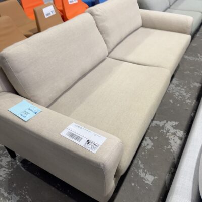 EX STAGING -BEIGE 3 SEATER COUCH, SOLD AS IS, SOME MARKS