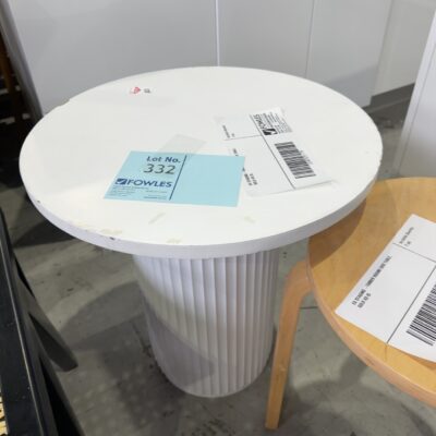 EX STAGING -WHITE ROUND SIDE TABLE, SOLD AS IS