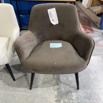 EX STAGING - BROWN VELVET CHAIR, SOLD AS IS