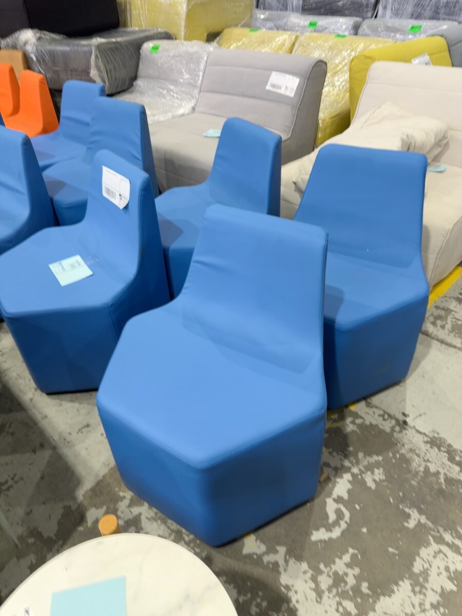 EX HIRE HEX BLUE PU CHAIR, SOLD AS IS