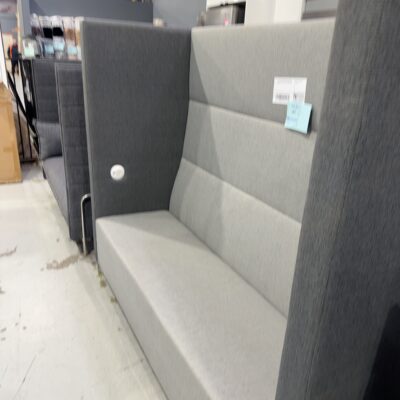 EX HIRE EVENT LARGE PRIVACY SOFA, TWO TONE GREY, WITH INBUILT CHARGERS, SOLD AS IS