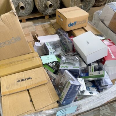 PALLET OF ASSORTED DOOR LEVERS AND LOCKS, SOLD AS IS, VARIETY OF BRANDS