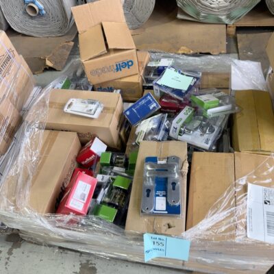 PALLET OF ASSORTED DOOR LEVERS AND LOCKS, SOLD AS IS, VARIETY OF BRANDS