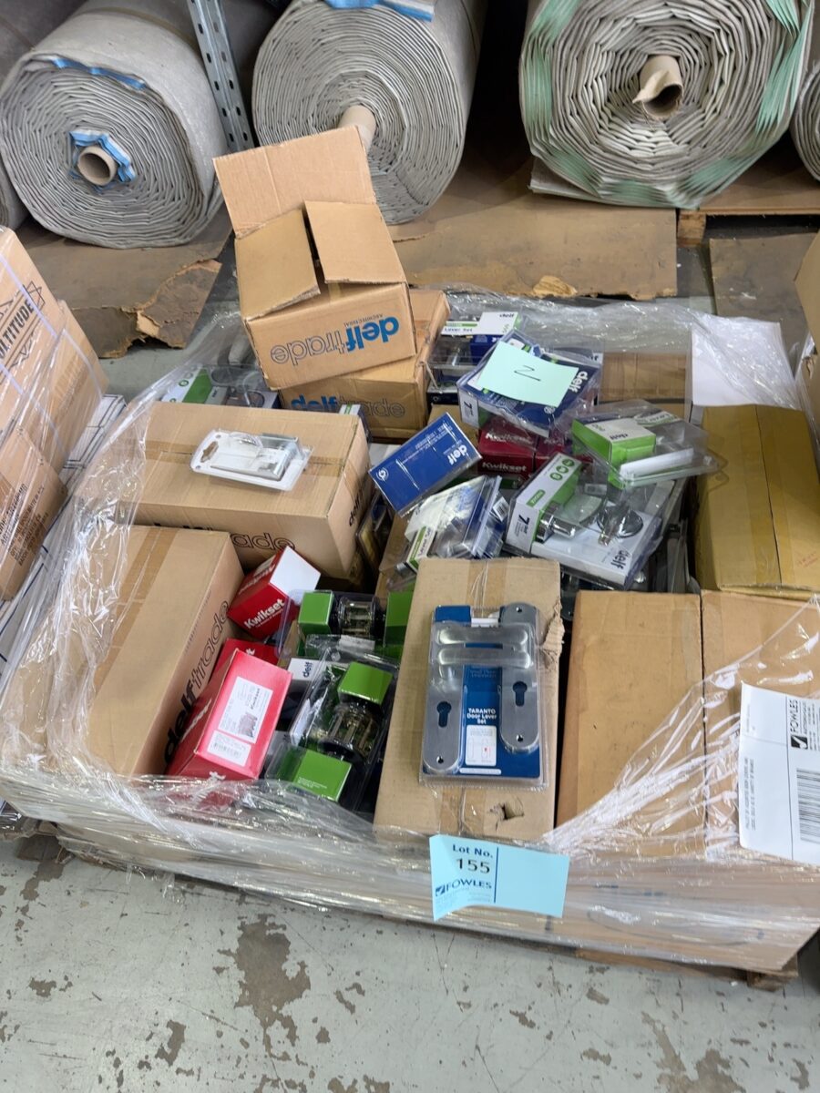 PALLET OF ASSORTED DOOR LEVERS AND LOCKS, SOLD AS IS, VARIETY OF BRANDS