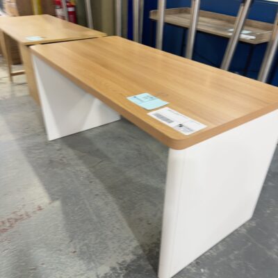 SAMPLE DESK - 1500MM, WHITE FRAME, OAK LAMINATE TOP, SOLD AS IS