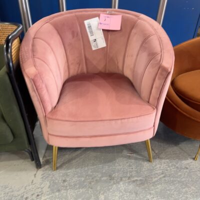 EX STAGING - PINK VELVET CHAIR WITH GOLD LEGS SOLD AS IS