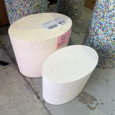 EX STAGING - SET OF 2 PILLAR SIDE TABLES, SOLD AS IS, CHIPPED & MARKED