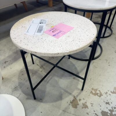 EX STAGING ROUND STONE SIDE TABLE, SOLD AS IS