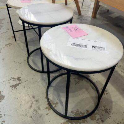EX STAGING ROUND STONE SIDE TABLE, SOLD AS IS